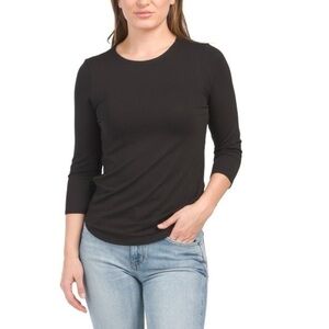 Cupio Jet Black Three-quarter Sleeve Curved Hem Top 1X